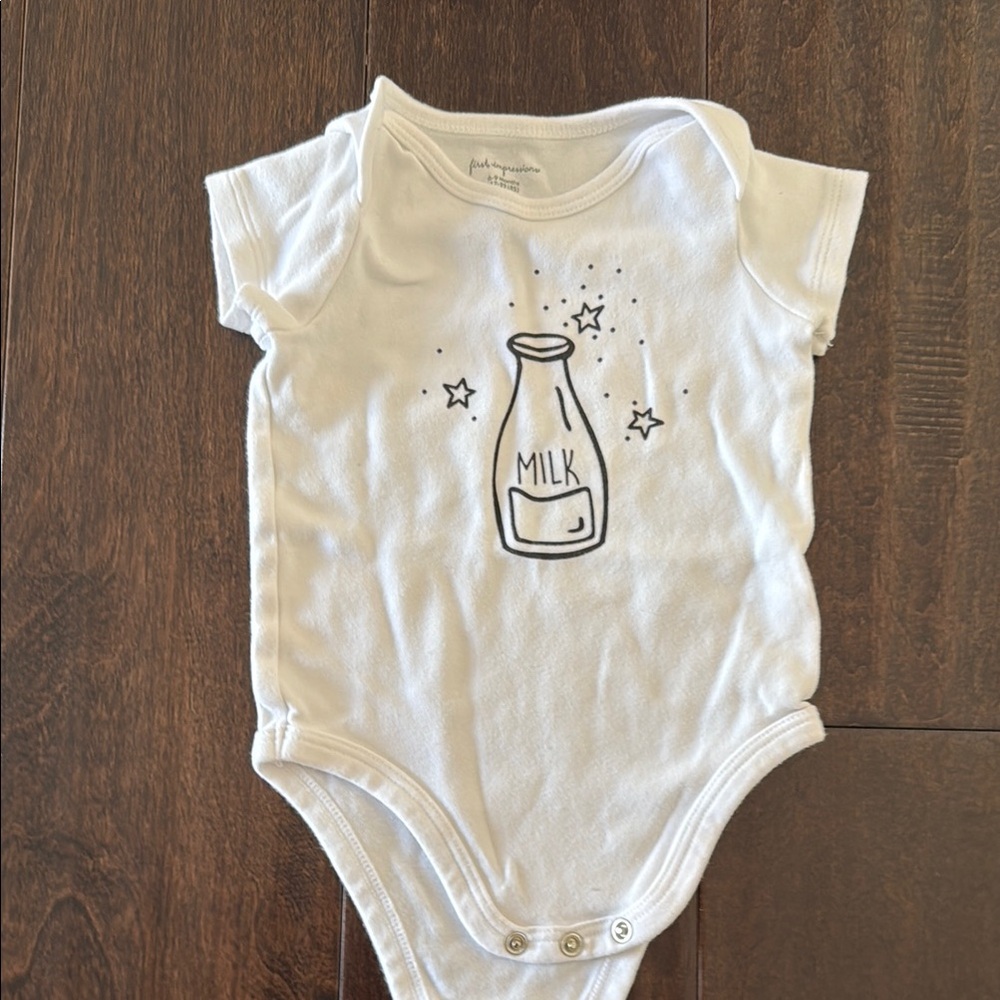 First Impressions Gender Neutral Cute White Onesie with Milk Bottle Print